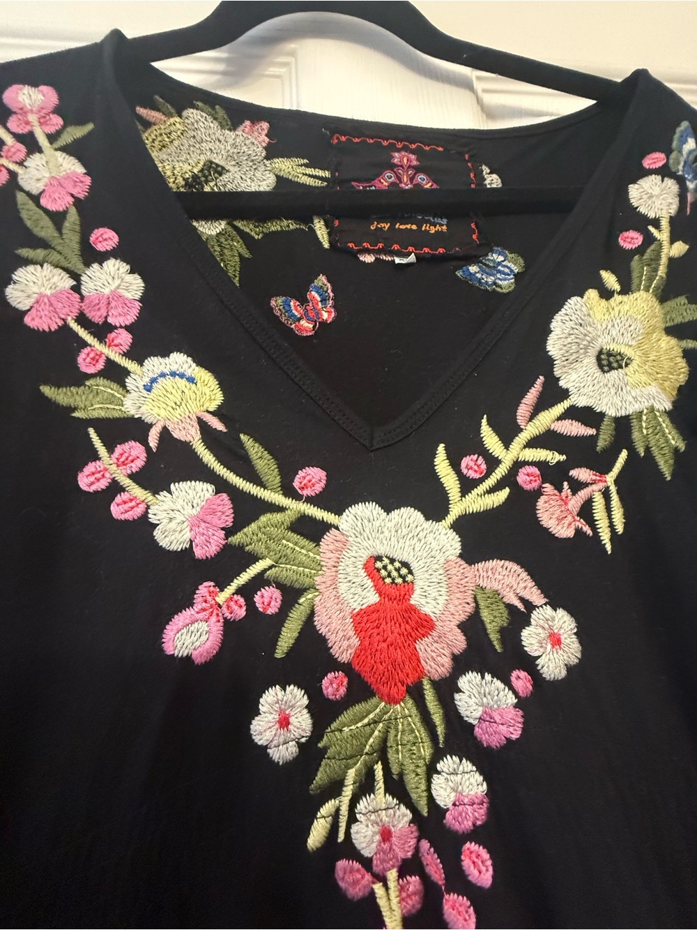 Johnny Was Black Floral Embroidered V-Neck Women’s Dress - Picture 2 of 8
